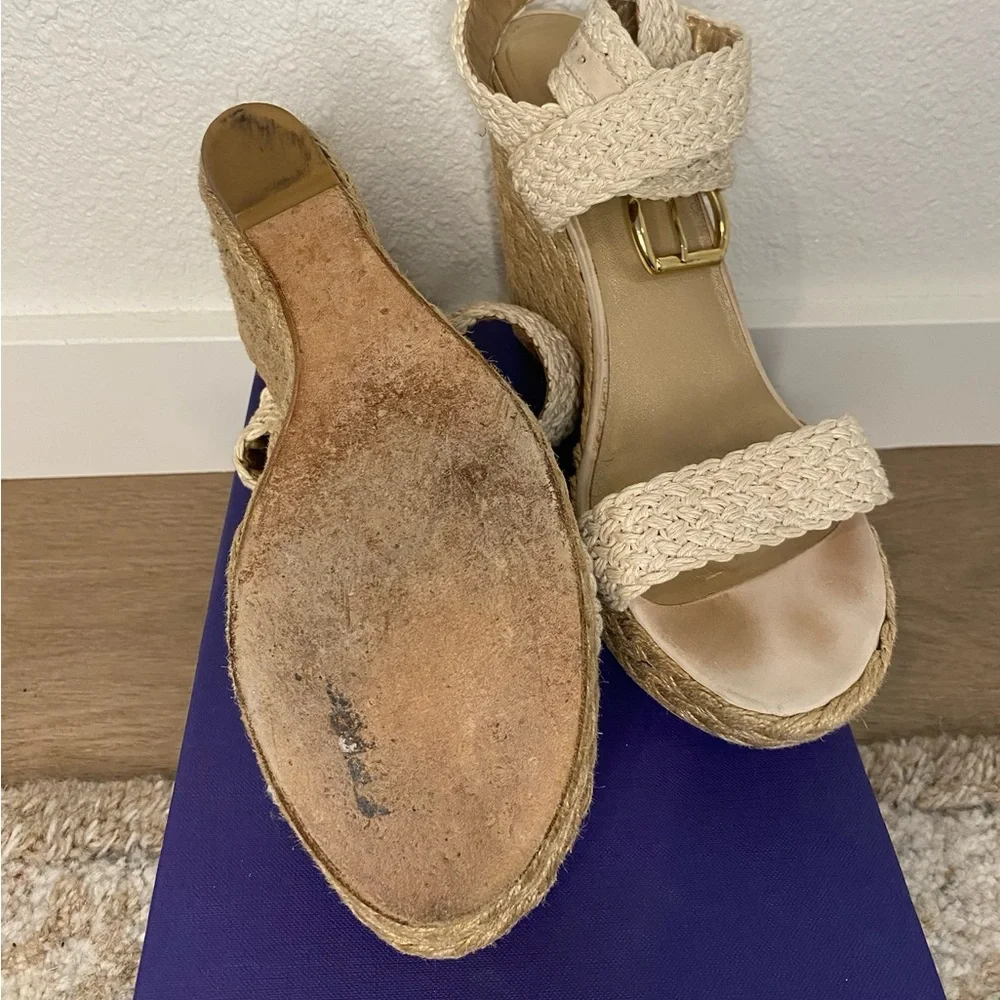 Stuart Weitzman Cream Braided Espadrille Wedge Sandals - Picture 4 of 6